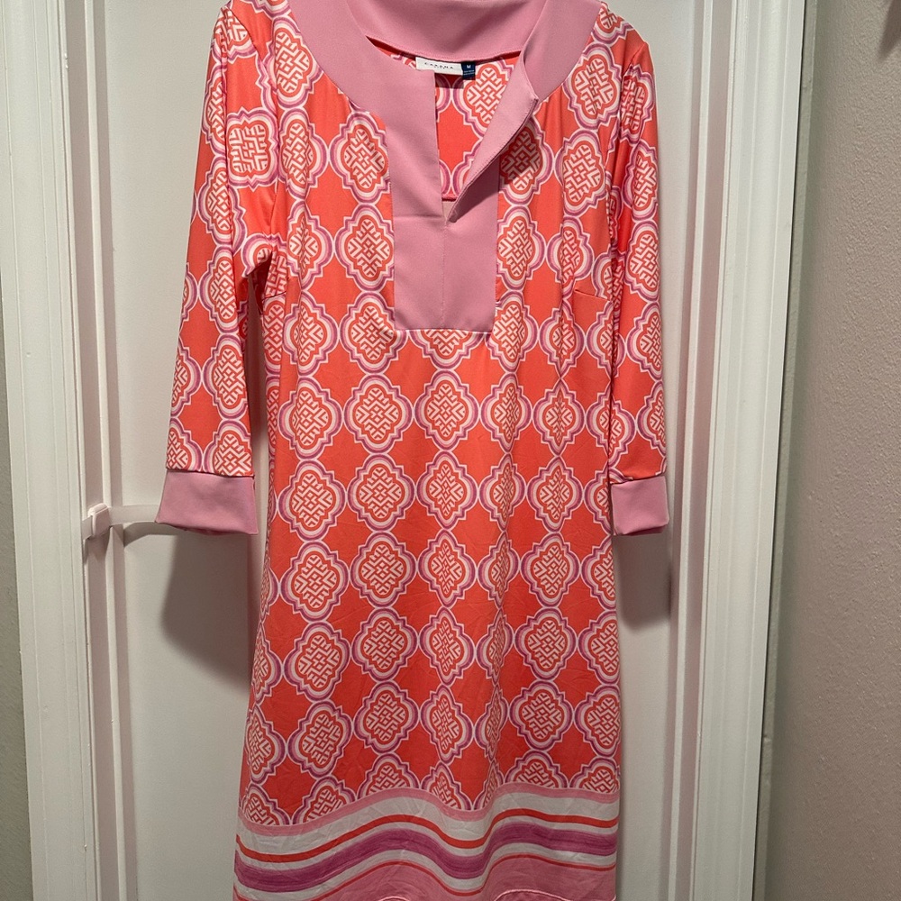 Cabana Life Dress Womens M Pink Coral Geo Tunic UPF 50+ Sun Protection Resort